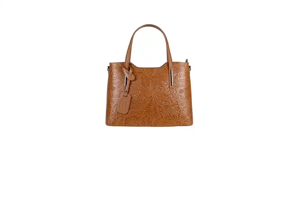 A photo of a bag standing on the floor is shown before a realistic reflection shadow is added.